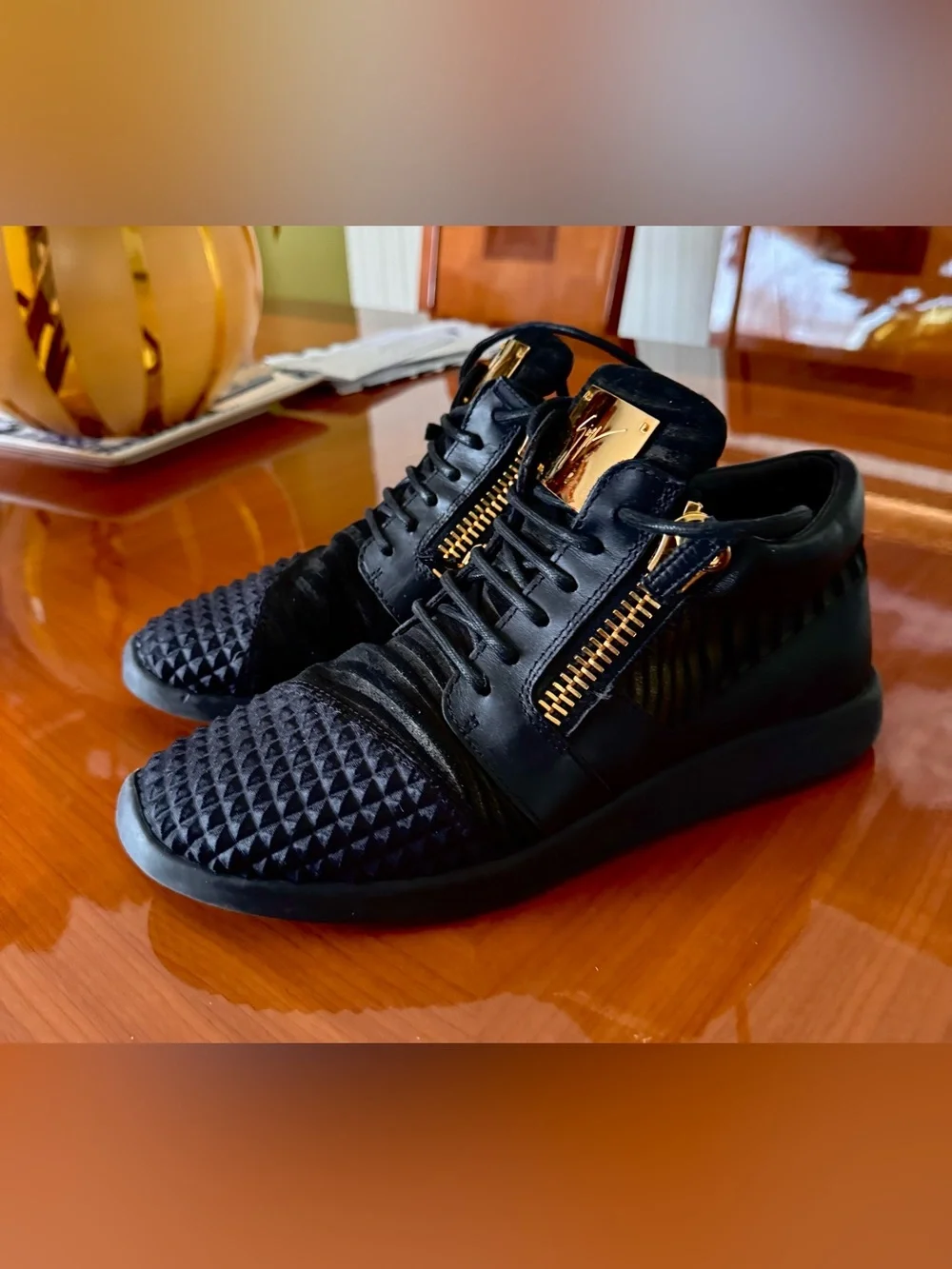 Giuseppe Zanotti Frenkie Black Gold Zip Sneakers EU 41 Men 8 Women 11